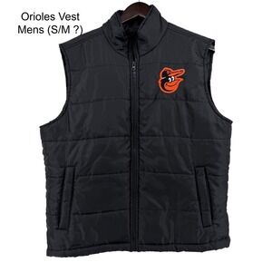 Baltimore Orioles MLB Mens Puffer Vest Black Quilted Full Zip S/M Embroidered